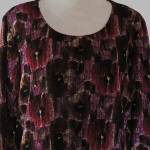 Sag Harbor Purple Long Sleeve Pullover Floral Stretch Blouse Size XL (C1022)